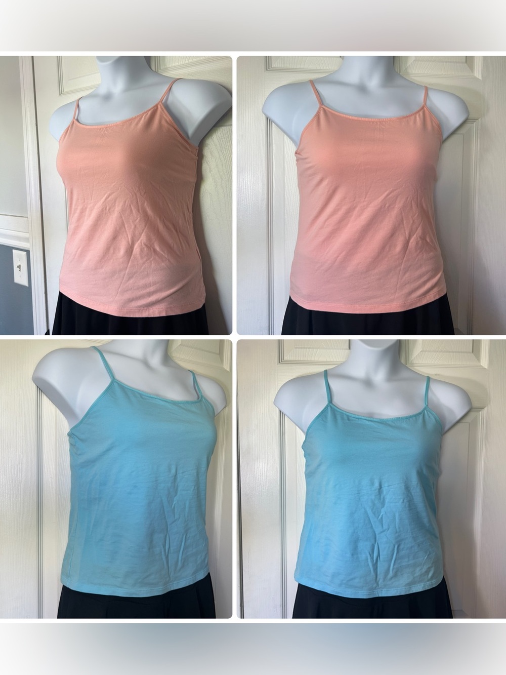 2-Pack No Boundaries Built-In Bra Cami Tank Tops – Blue & Peach – Size L (12–14)